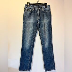 Calvin Klein Jeans Men 30x32 Blue Slim Straight Whiskered Dark Wash Denim Pants